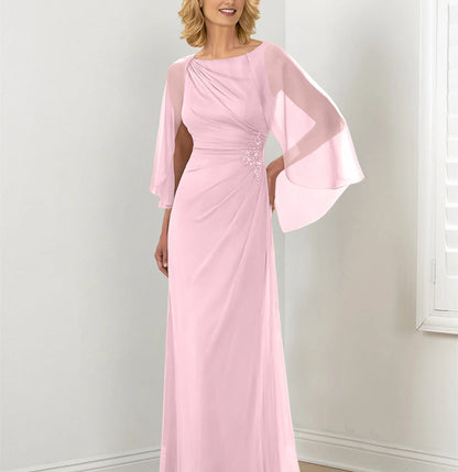 Pleated slim fit/pillar round neck mother of the bride dress