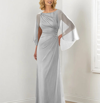 Pleated slim fit/pillar round neck mother of the bride dress