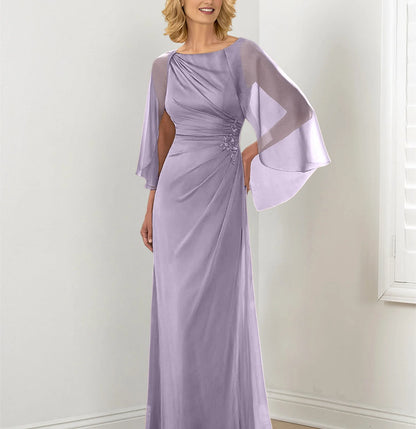 Pleated slim fit/pillar round neck mother of the bride dress