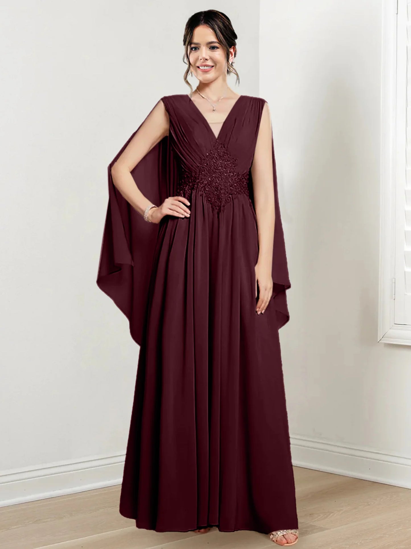 A-line/Princess V-neck to floor length mother of the bride dress