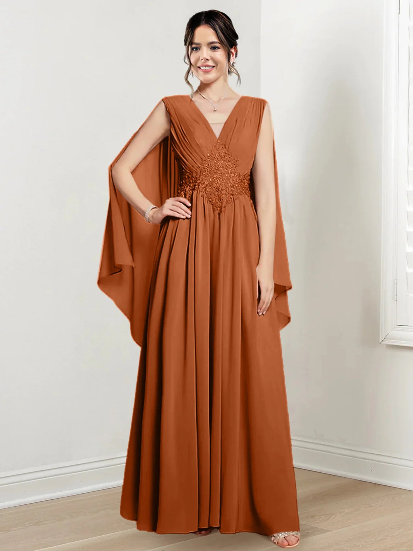 A-line/Princess V-neck to floor length mother of the bride dress