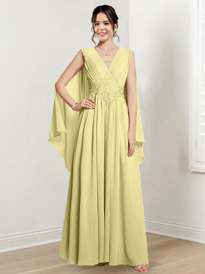 A-line/Princess V-neck to floor length mother of the bride dress