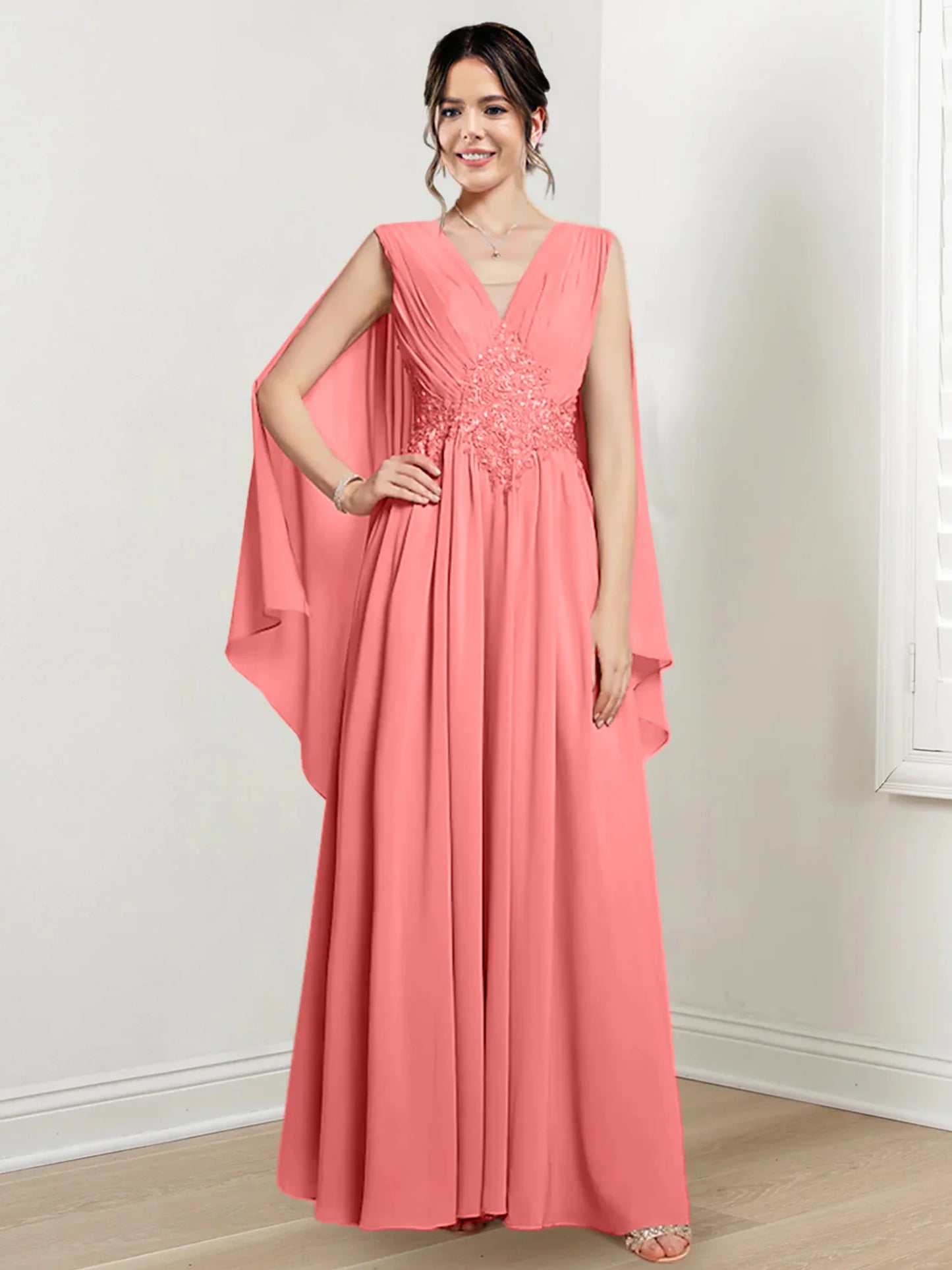 A-line/Princess V-neck to floor length mother of the bride dress