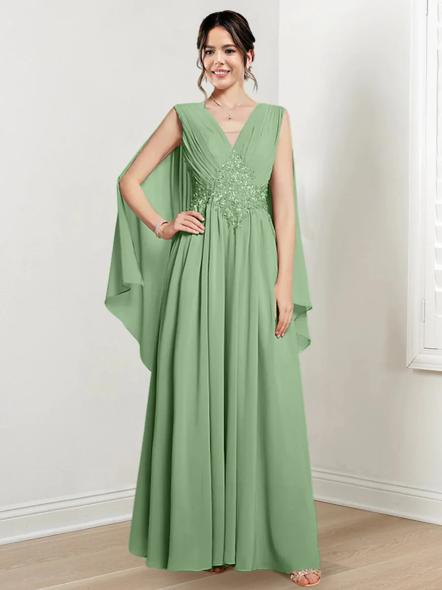 A-line/Princess V-neck to floor length mother of the bride dress