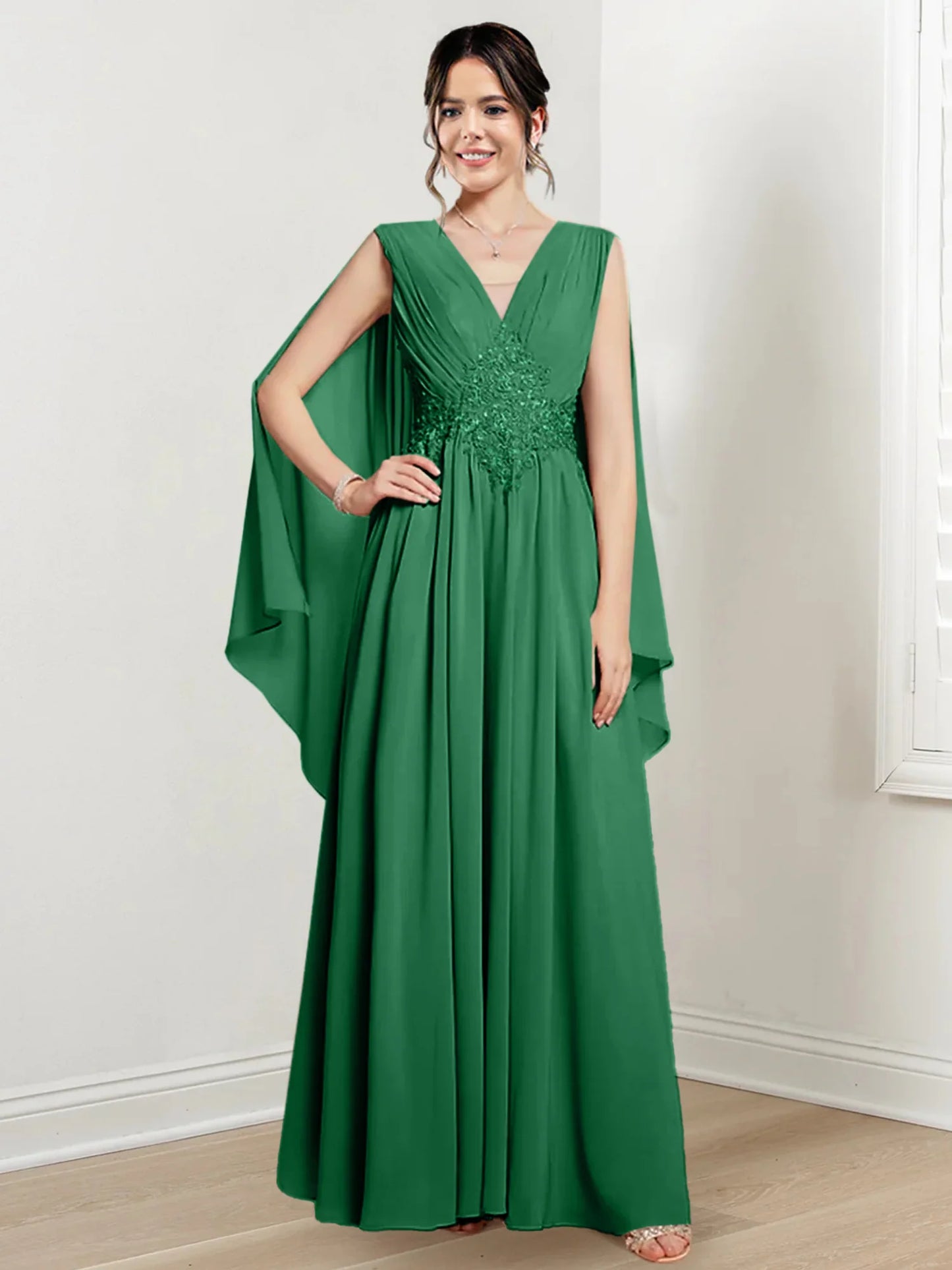 A-line/Princess V-neck to floor length mother of the bride dress