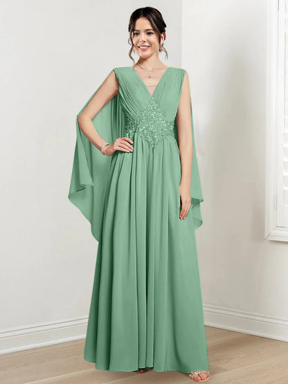 A-line/Princess V-neck to floor length mother of the bride dress