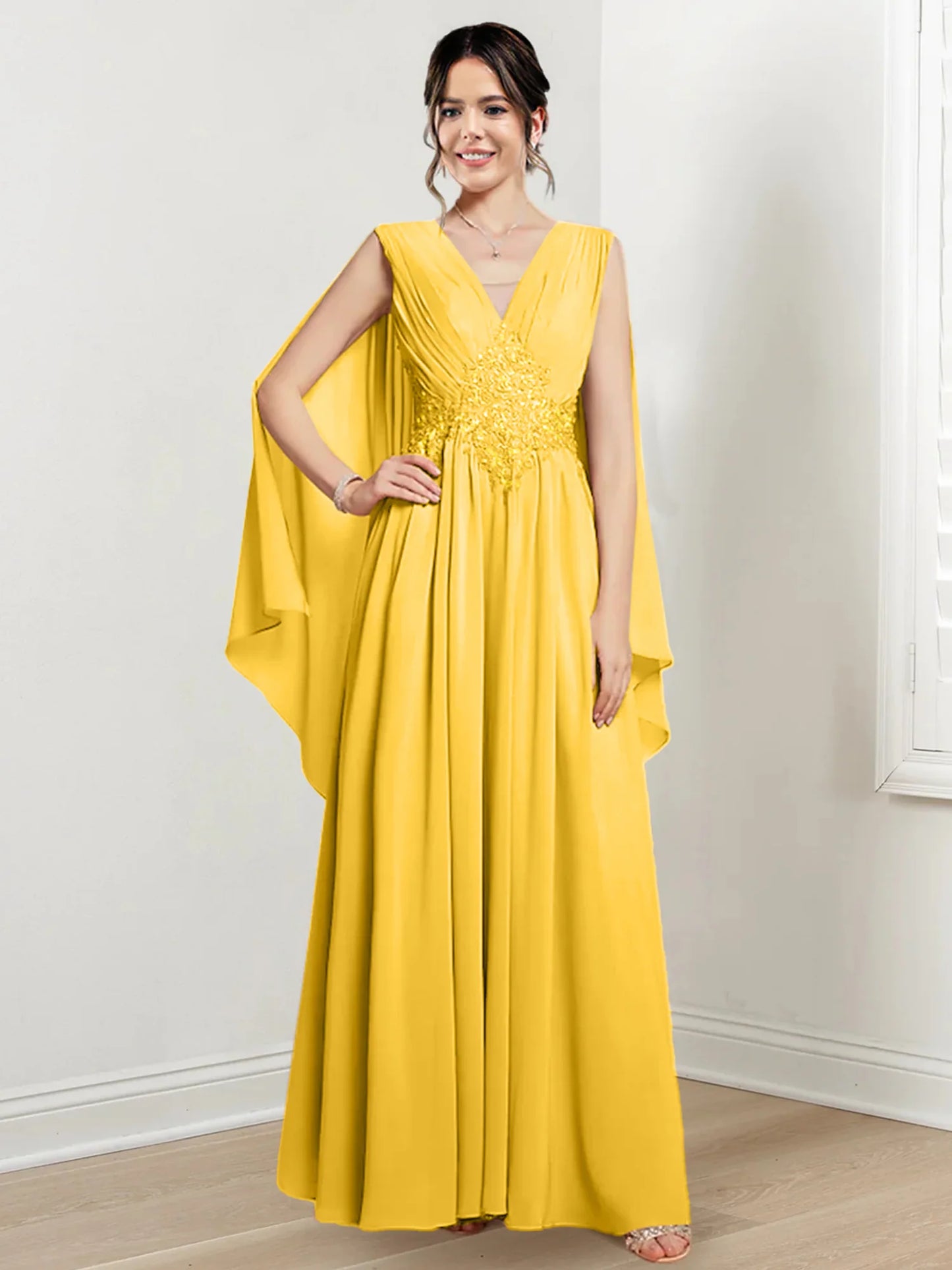 A-line/Princess V-neck to floor length mother of the bride dress