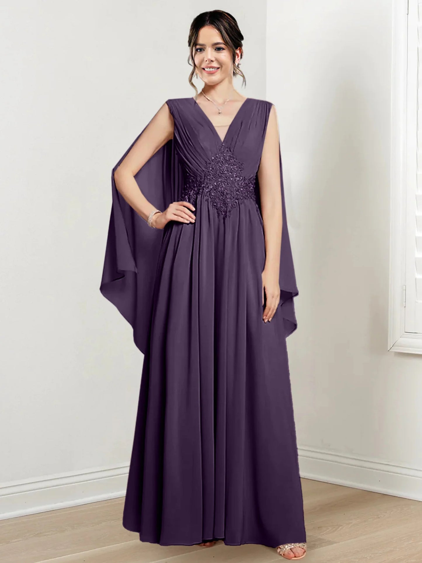 A-line/Princess V-neck to floor length mother of the bride dress