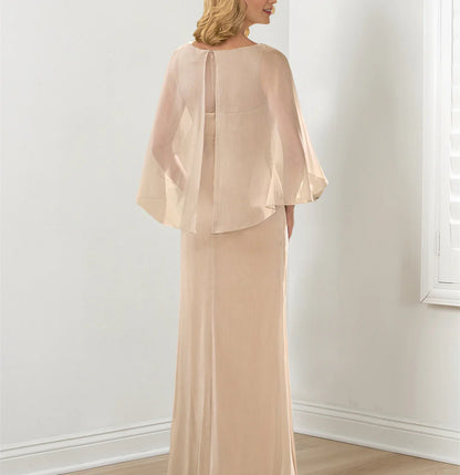 Pleated slim fit/pillar round neck mother of the bride dress