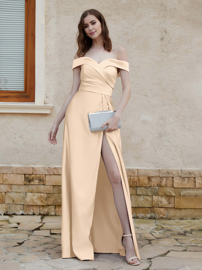 Open slit shoulder satin dress