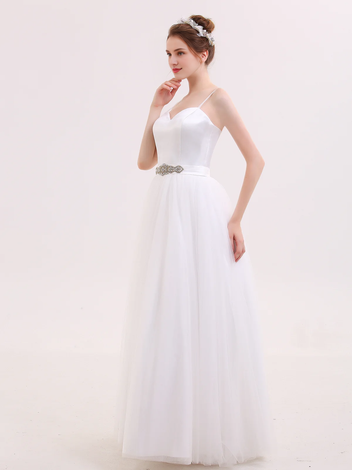 Thin shoulder strap belt wedding dress