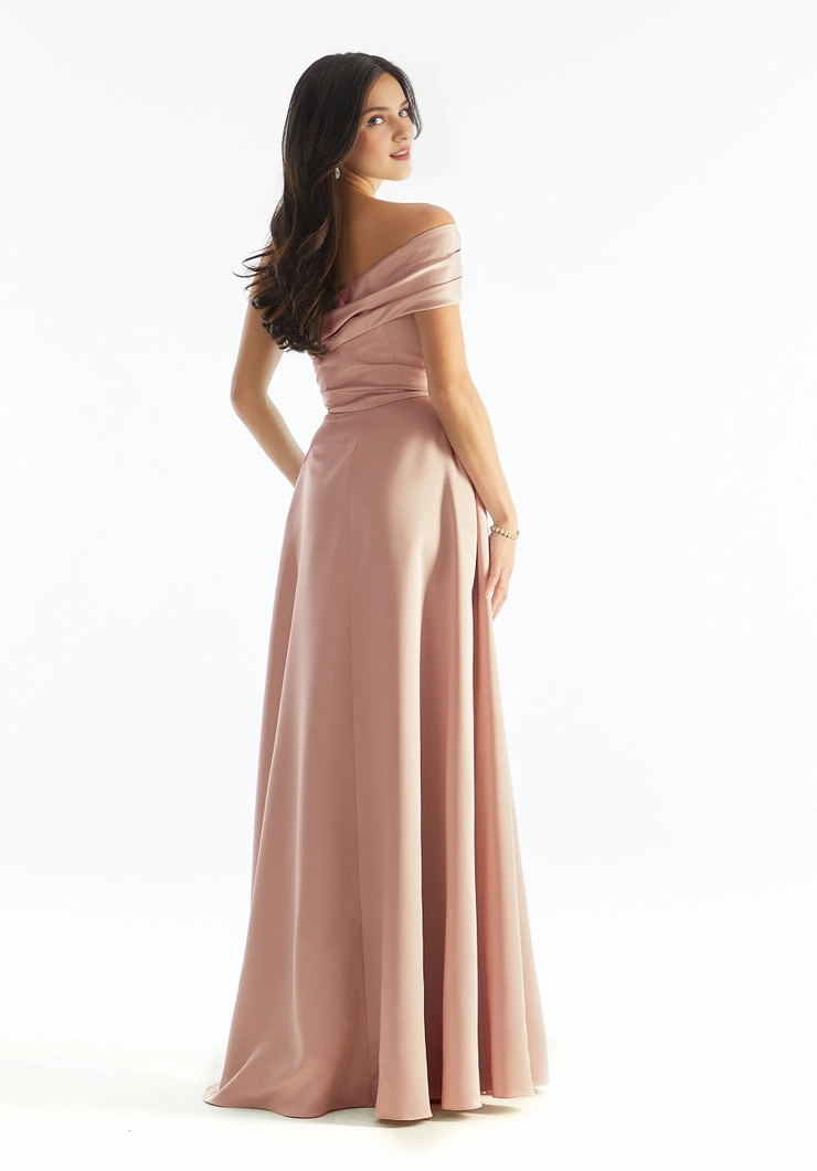 A-line single shoulder collar satin tight corset and floor length dress