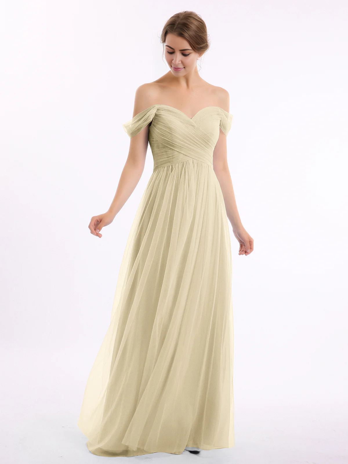 Off shoulder sweetheart collar chiffon dress