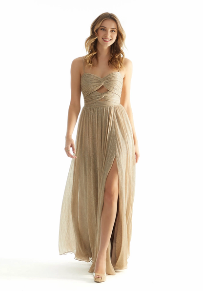 A-line slim shoulder strap pleated tight corset hollow bridesmaid dress