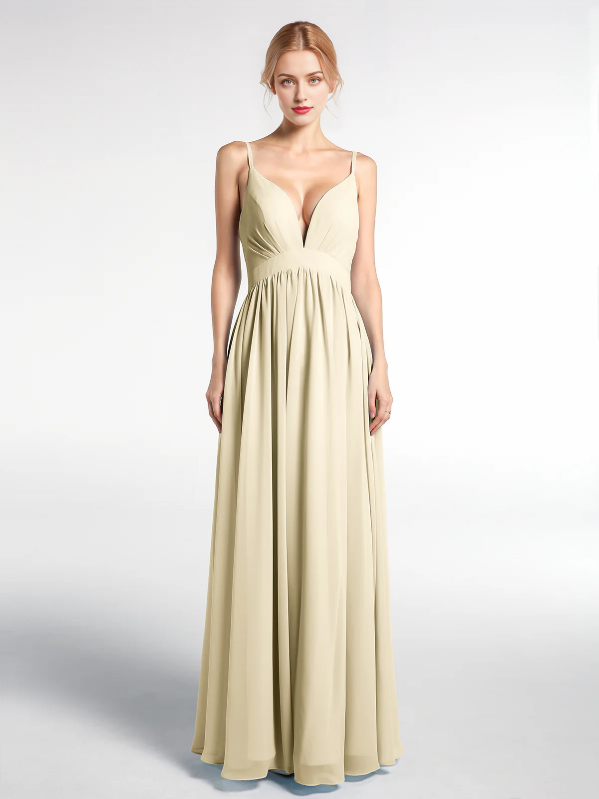 Deep V-neck high waisted chiffon long dress