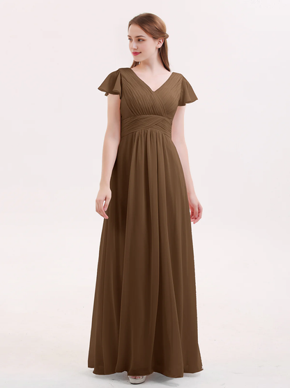 Hooded chiffon bridesmaid dress with long sleeves