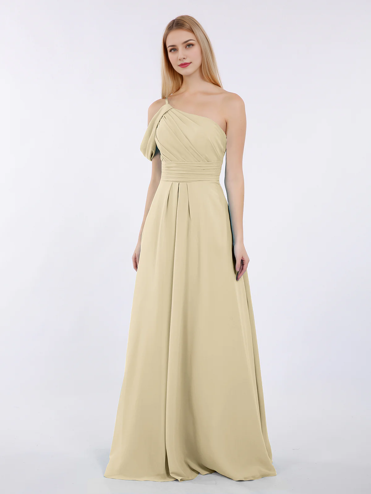 One shoulder chiffon long bridesmaid dress