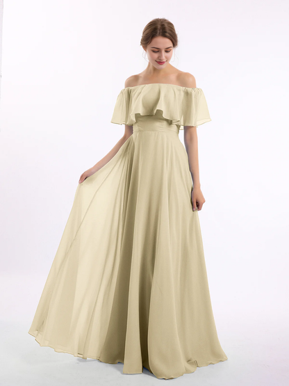 Off shoulder chiffon long dress bridesmaid dress