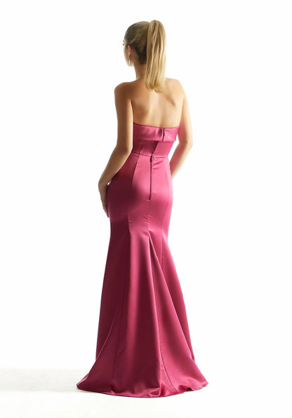 Mermaid off shoulder collar satin square back bridesmaid dress