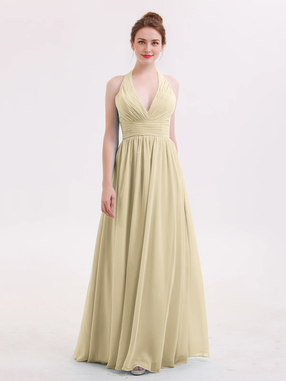 Hanging neck V-neck chiffon bridesmaid dress