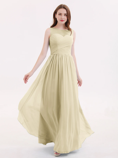 Illusionary collar chiffon long dress