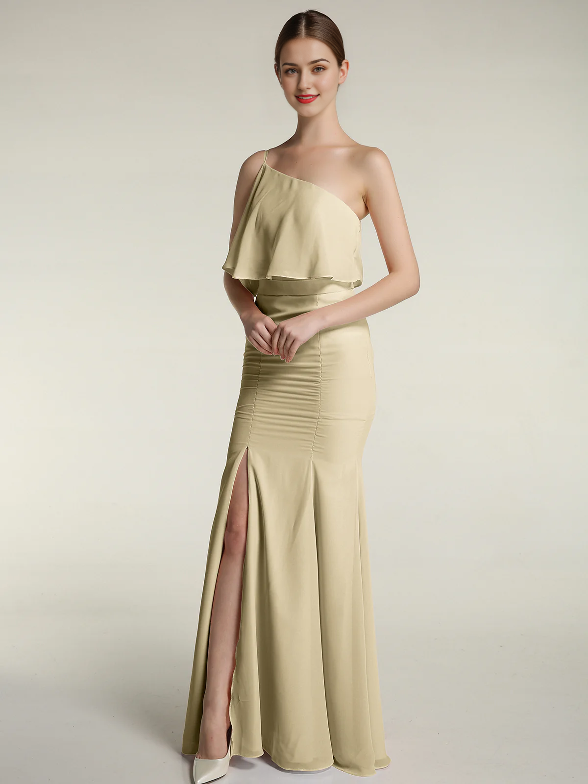 One shoulder slit fish tail dress