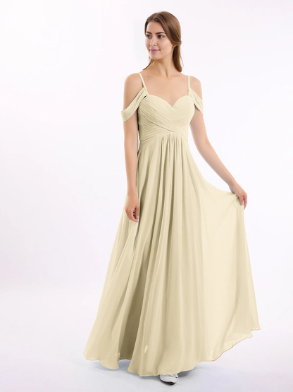 Off shoulder thin shoulder strap chiffon dress