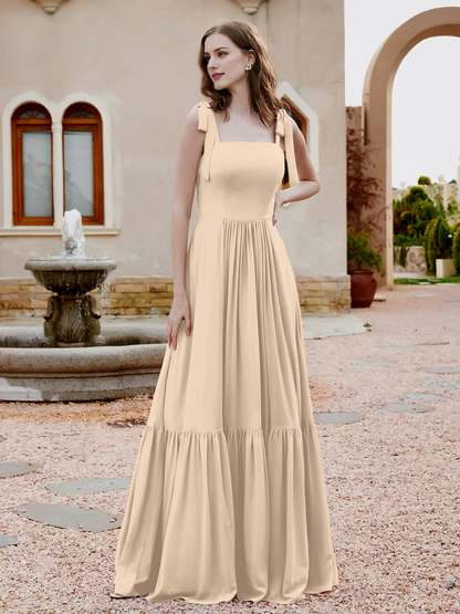 A-line butterfly bow ruffle sleeveless chiffon bridesmaid dress