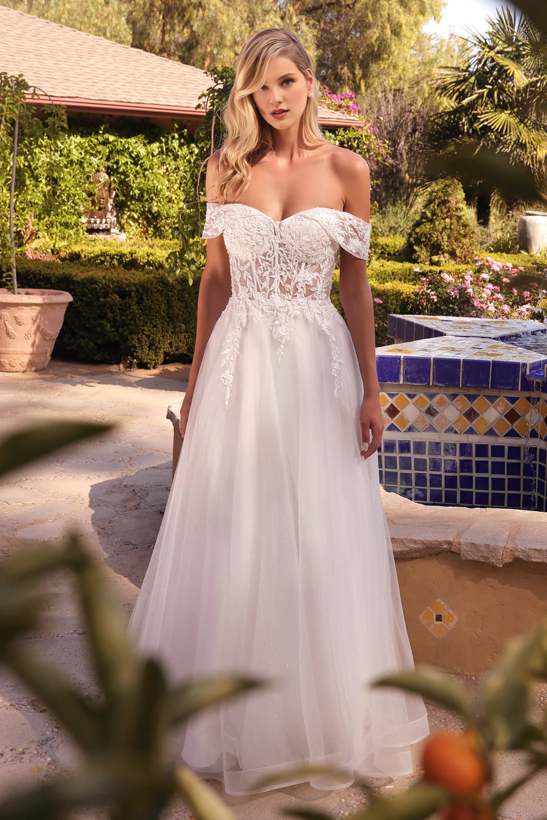 Long off shoulder tight corset wedding dress