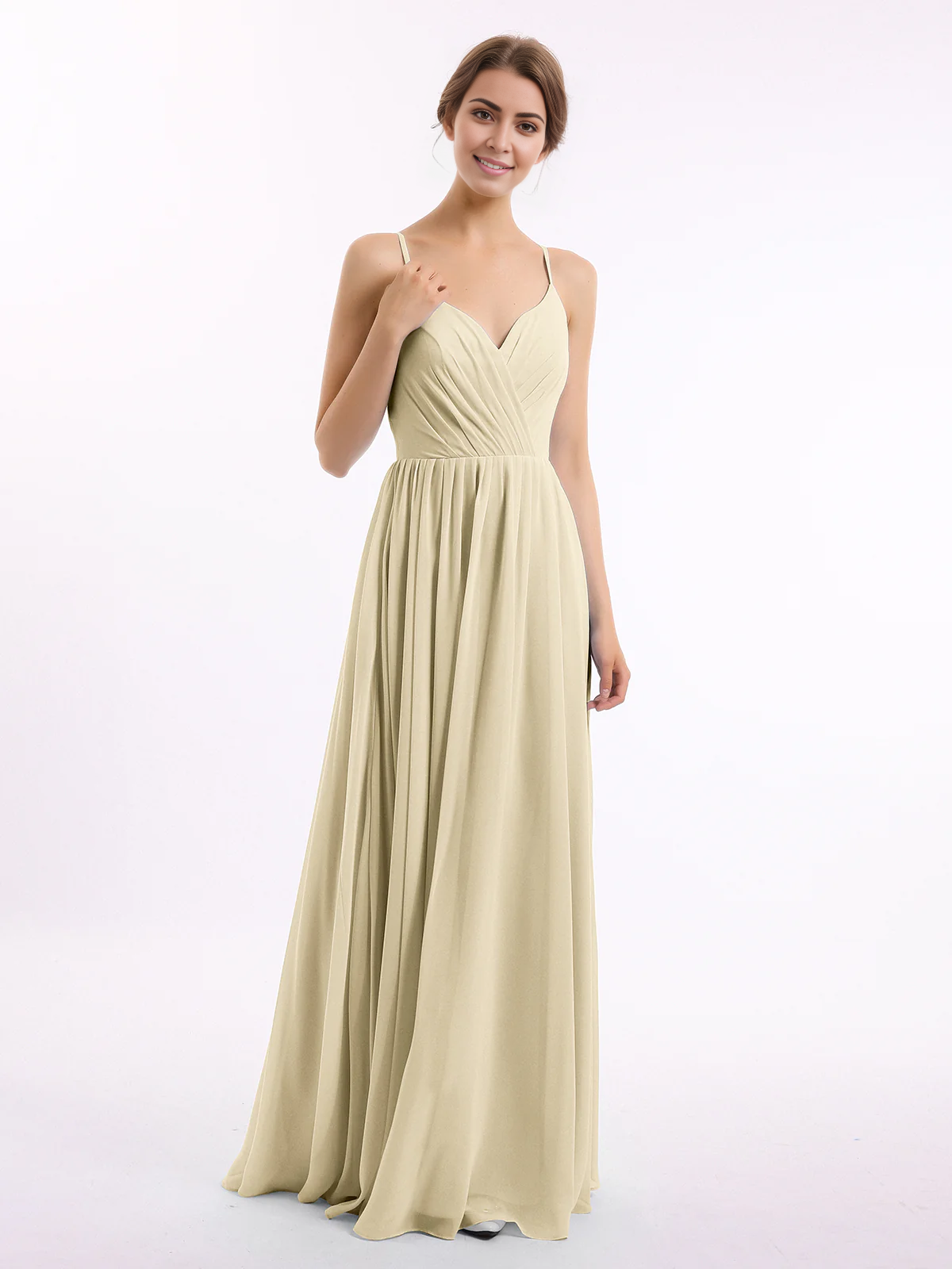 Thin shoulder chiffon bridesmaid dress