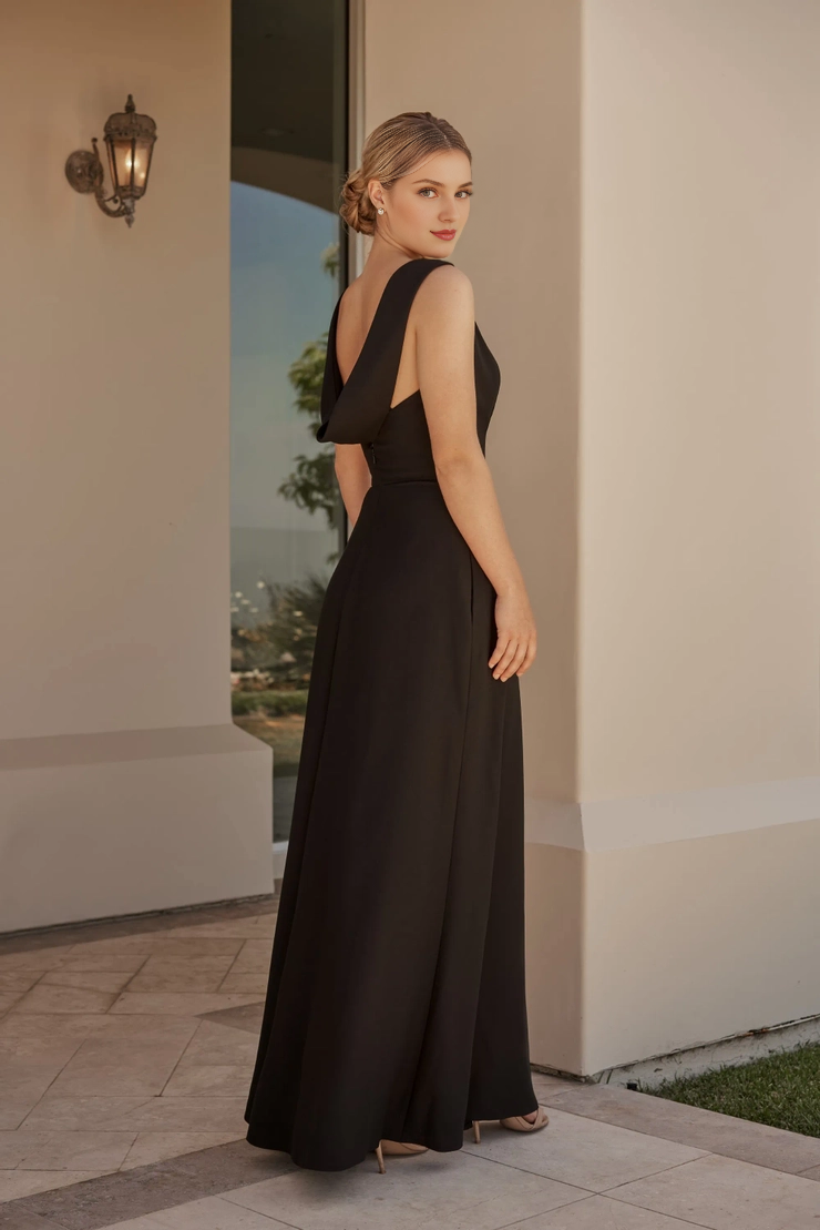 Crepe A-line lapel scarf backless thin shoulder strap bridesmaid dress