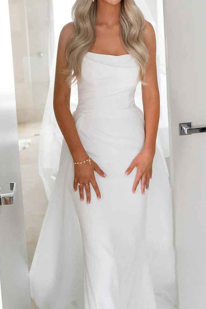 Elegant and Luxury Loudspeaker Boat Strapless Tail Wedding Dress