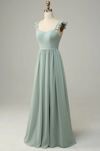 A Line Grey Sage Lotus Edge Bridesmaid Dress