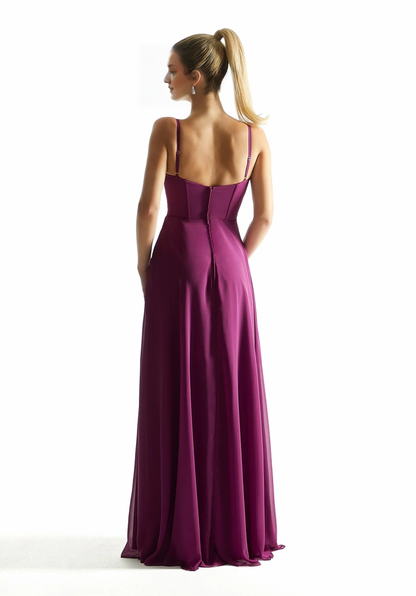 A-line V-neck chiffon pleated tight corset bridesmaid dress