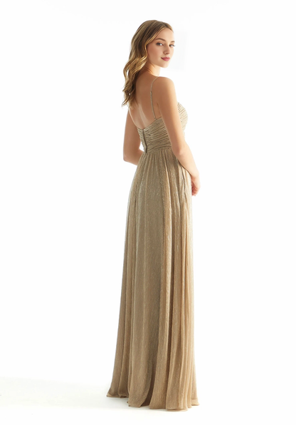 A-line slim shoulder strap pleated tight corset hollow bridesmaid dress