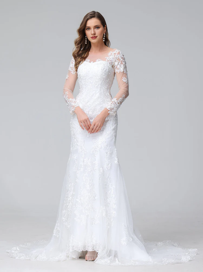 Speaker Mermaid Sweetheart Long Sleeve Lace Wedding Dress