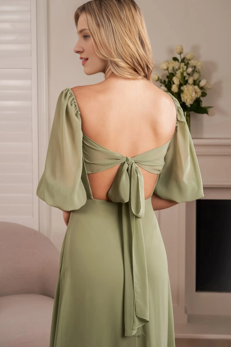 Chiffon A-line square neckline bow square back bridesmaid dress