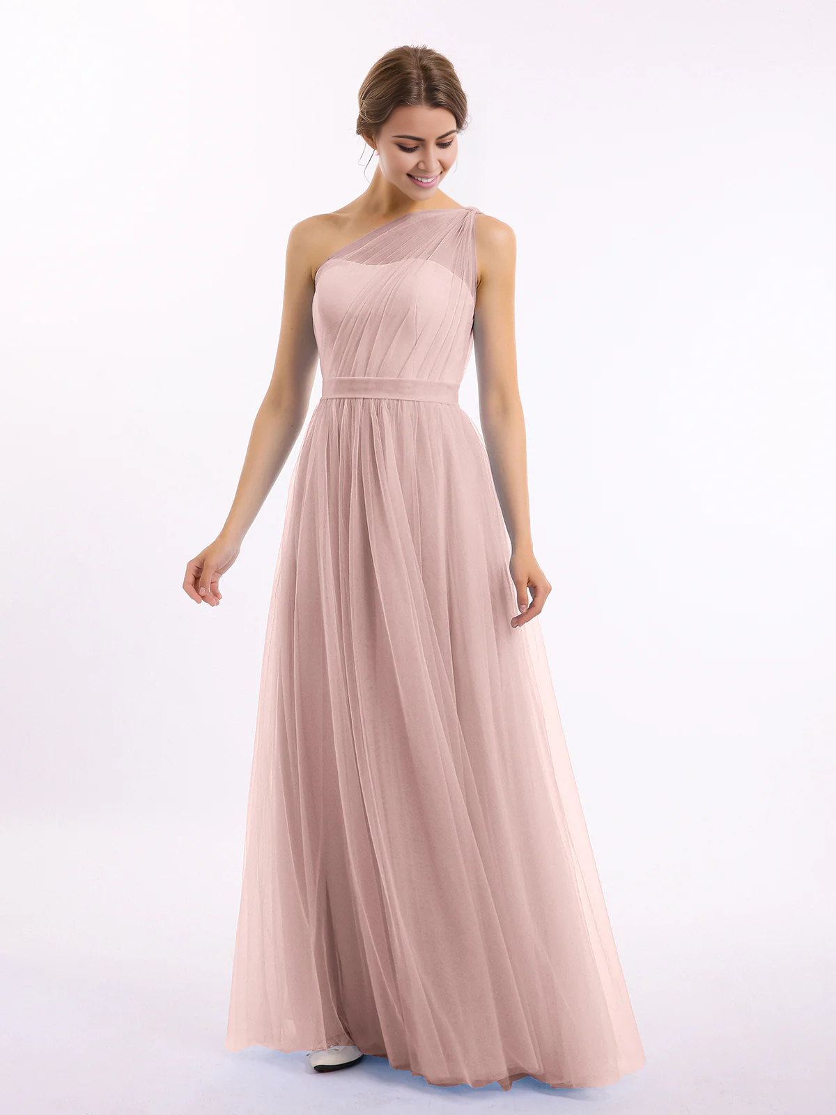 One shoulder mesh wedding party bridesmaid dress