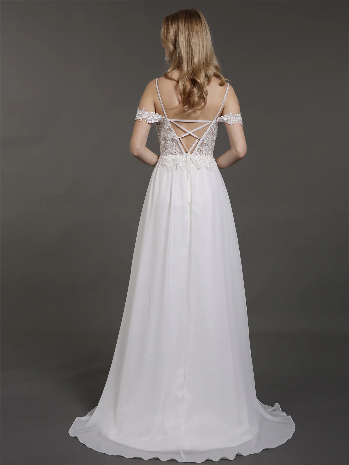 Thin shoulder chiffon minimalist wedding dress