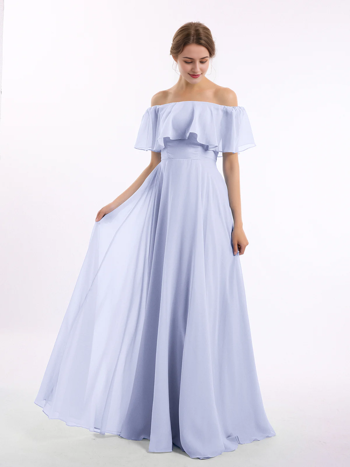 Off shoulder chiffon long dress bridesmaid dress