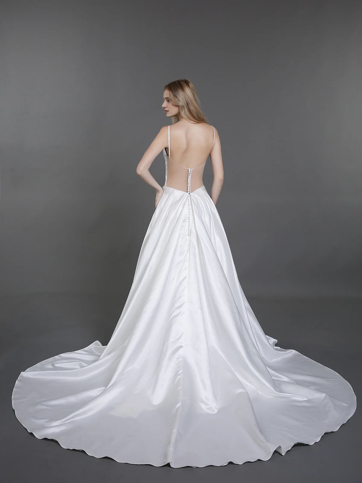 Thin shoulder strap simple satin wedding dress