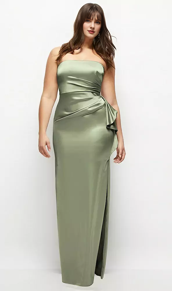 Strapless bow strapless strapless strapless strapless strapless hollow satin extra long bridesmaid dress