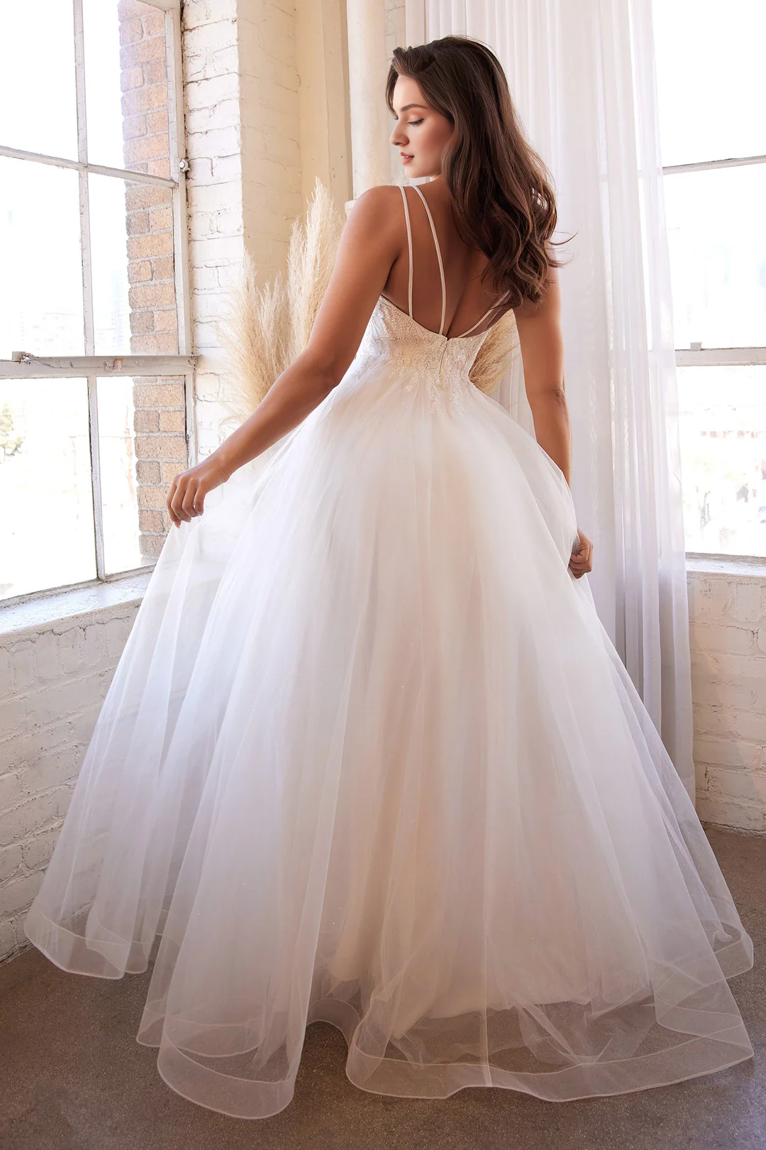 Off white long sleeveless wedding dress