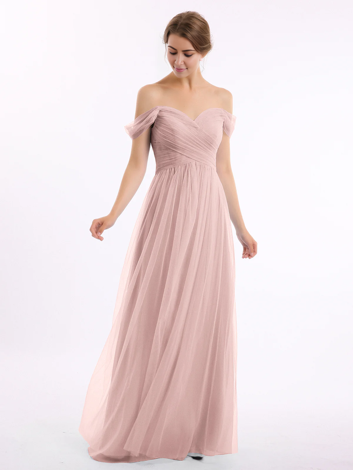 Off shoulder sweetheart collar chiffon dress