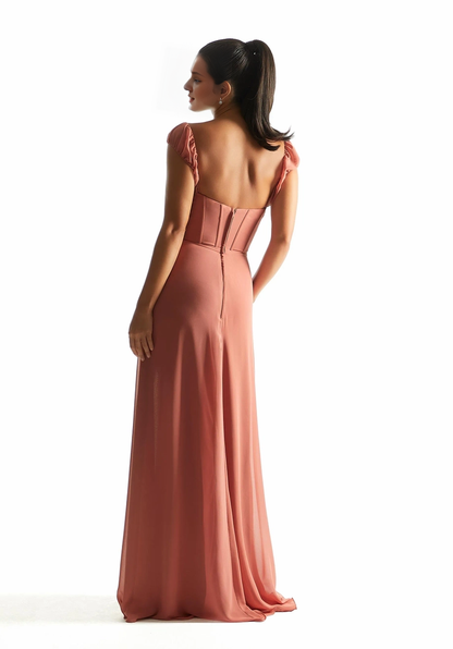 A-line heart-shaped neckline Chiffon pleated tight corset bridesmaid dress