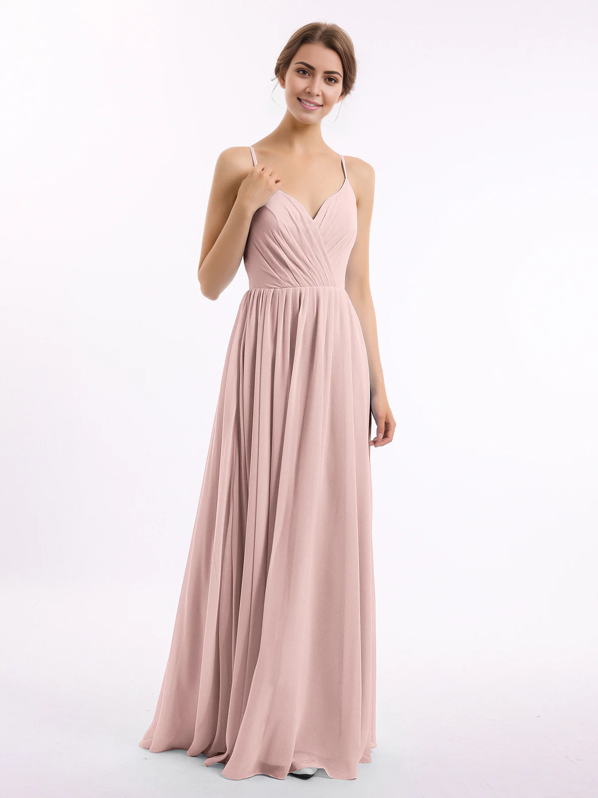 Thin shoulder chiffon bridesmaid dress