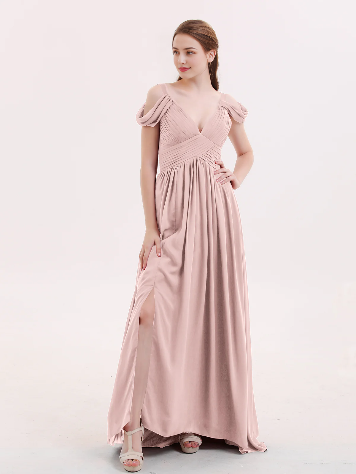 Deep V-neck sexy slit chiffon dress