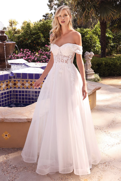 Long off shoulder tight corset wedding dress