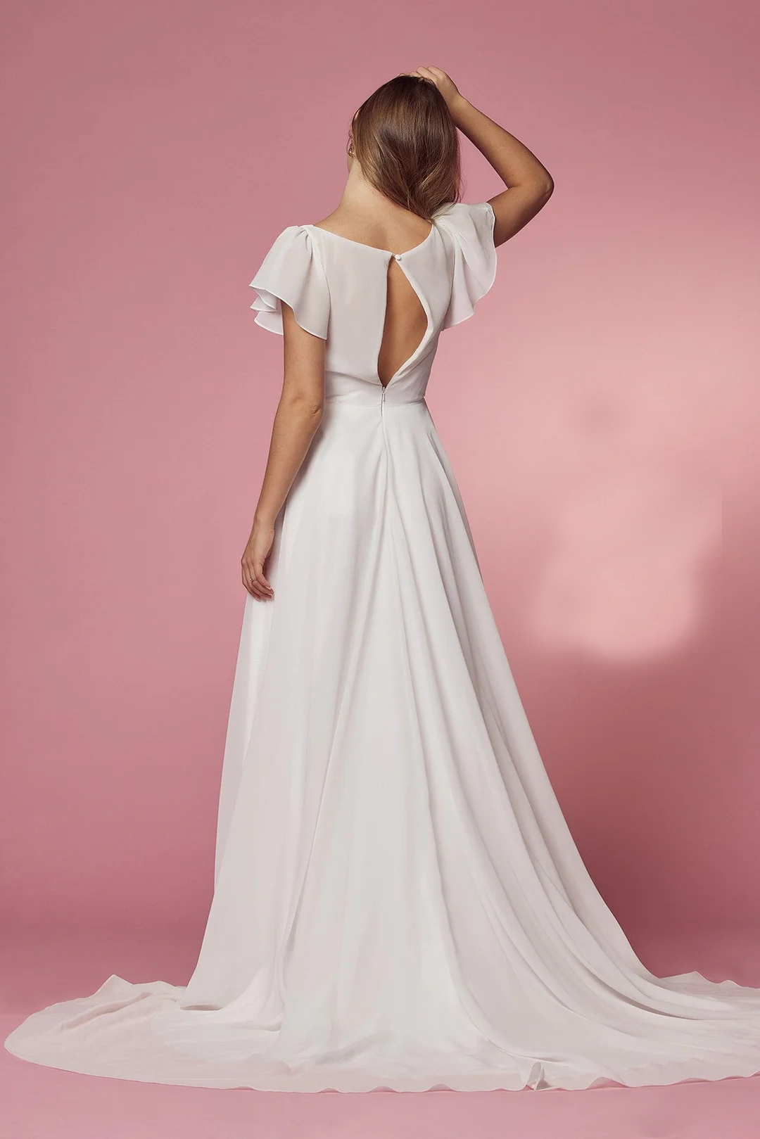 White long short sleeved wedding dress