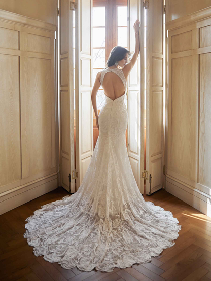 Sexy mermaid backless backless long lace wedding dress